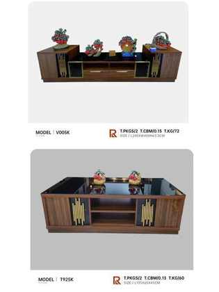 Duo meuble TV & table basse acajou doré