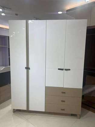 Armoire blanche & bois clair 4 portes