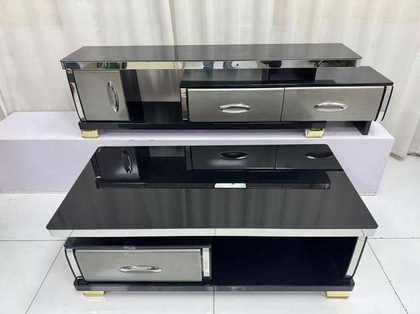 Duo meuble TV miroir & finitions inox