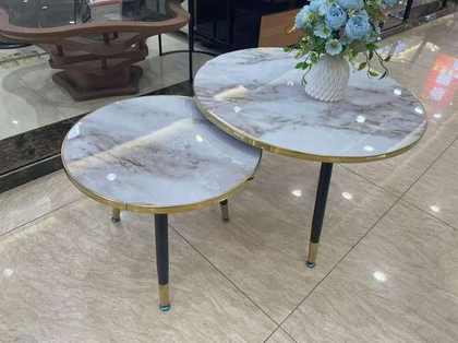 Duo tables gigognes marbre & pieds dorés