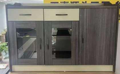 Buffet bas 3 portes miroir, finition bois