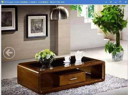 Table basse bois, plateau verre & tiroir