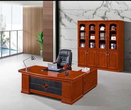 Bureau directorial bois avec bibliothèque